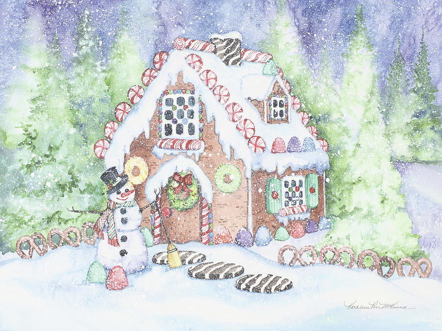 Candy Painting - Gingerbread House Pastel by Kathleen Parr Mckenna