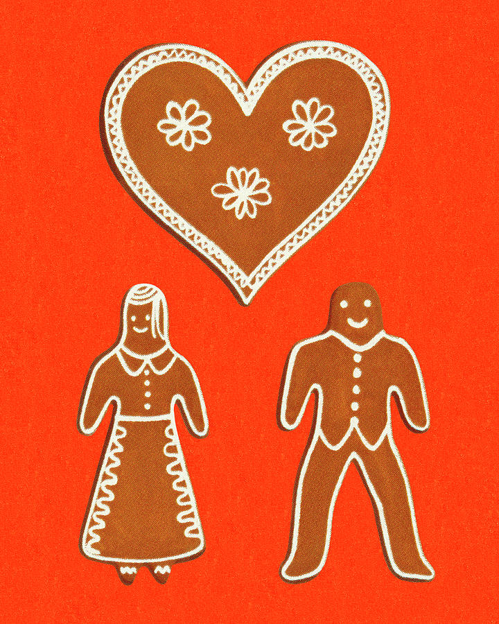 Christmas Drawing - Gingerbread People and Heart by CSA Images