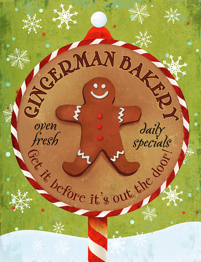 Winter Mixed Media - Gingerman Bakery by Art Licensing Studio