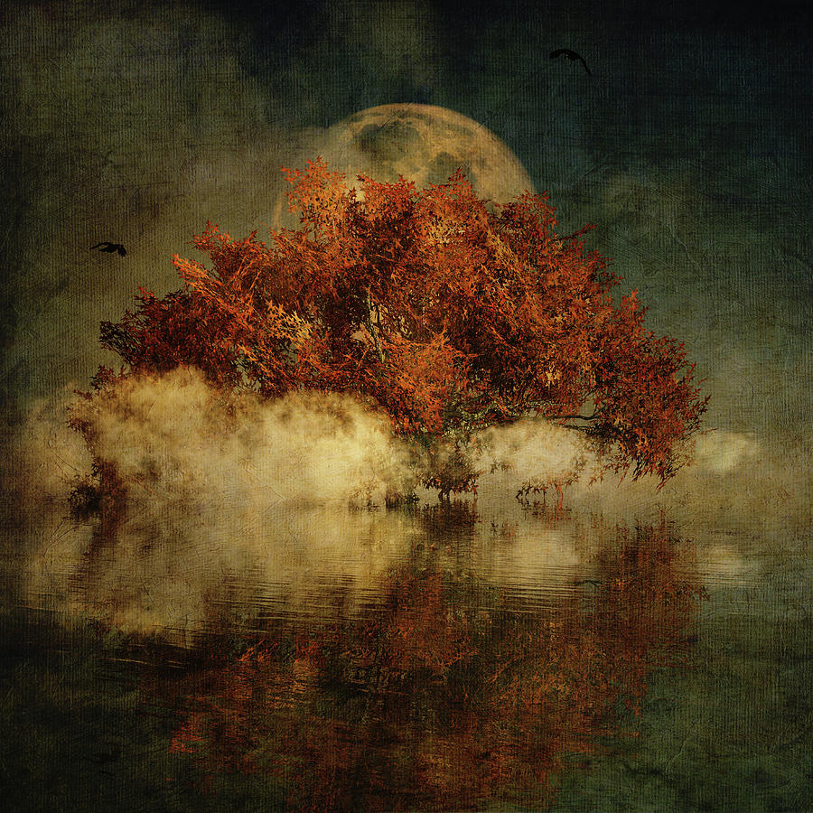 Giant oak and full moon Digital Art by Jan Keteleer