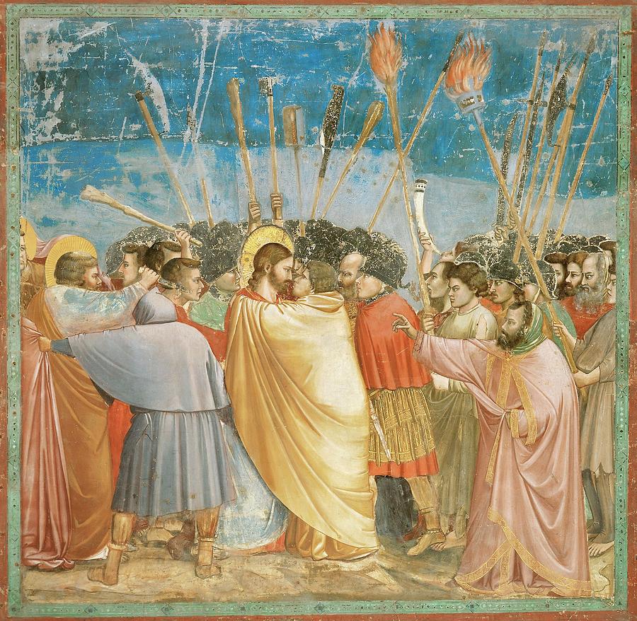 Giotto / Kiss of Judas, 1303-1305, Fresco, 185 x 200 cm. JESUS. Painting by Giotto di Bondone -1266-1337-