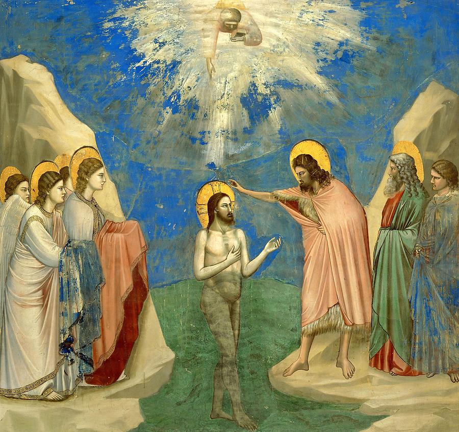 Giotto / The Baptism of Christ, 1303-1310, Fresco. Saint John the Baptist. Painting by Giotto di Bondone -1266-1337-
