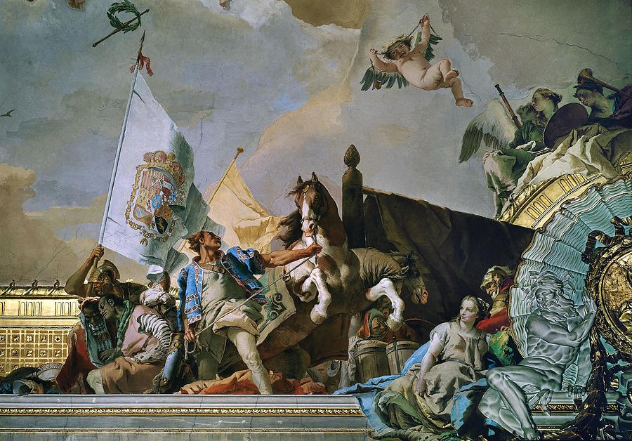 Giovanni Battista Tiepolo. Throne Room The Glory of Spain. Allegory of Castilia,1762-1766,Fresco. Painting by Giambattista Tiepolo -1696-1770-