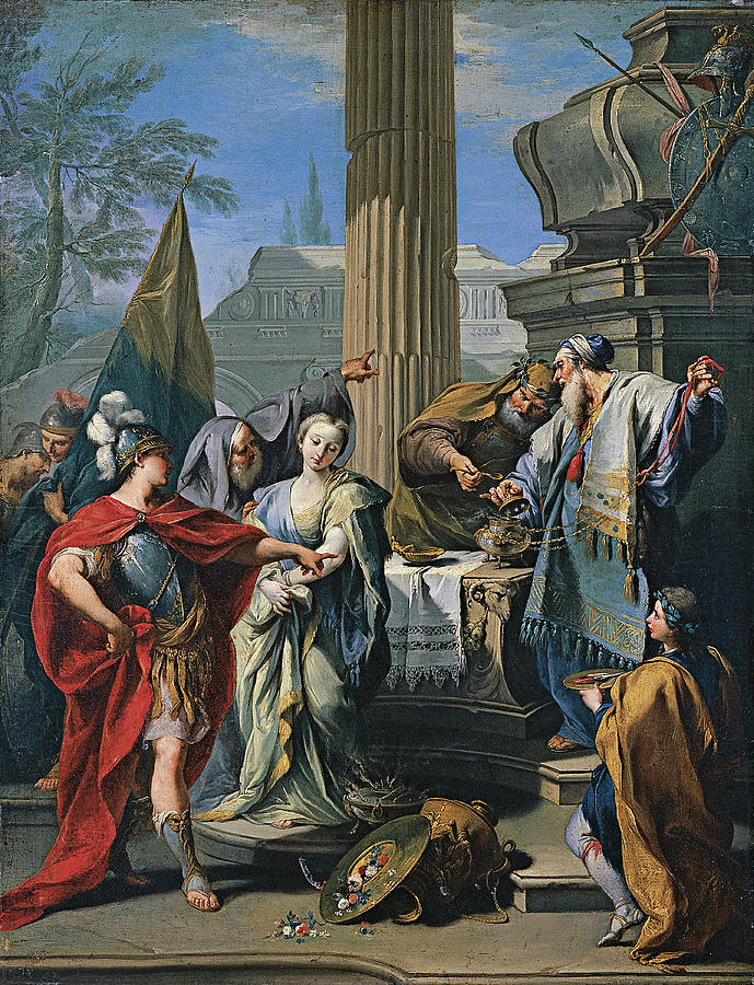 Giovanni Battista -workshop- Pittoni -Venecia, 1687 - 1767-. The Sacrifice of Polyxena. Oil on ca... Painting by Giambattista Pittoni -1687-1767-
