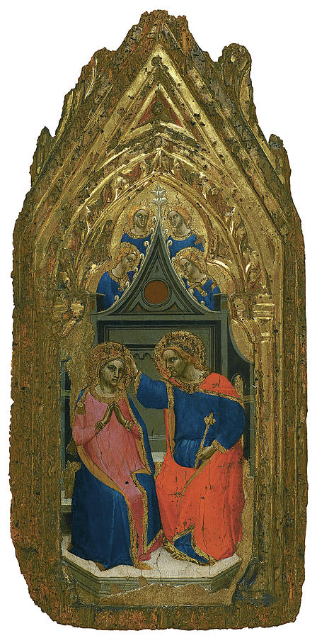 Giovanni da Bologna -Active between 1377 and 1389-. The Coronation of the Virgin with four Angels... Painting by Giovanni da Bologna -fl 1377-1389-