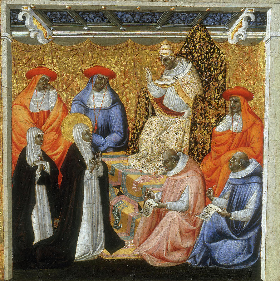 Cardinal Painting - Giovanni di Paolo -Siena, ca. 1399-1482-. St. Catherine before the Pope at Avignon -ca. 1460 - 14... by Giovanni di Paolo -c 1403-c 1482-