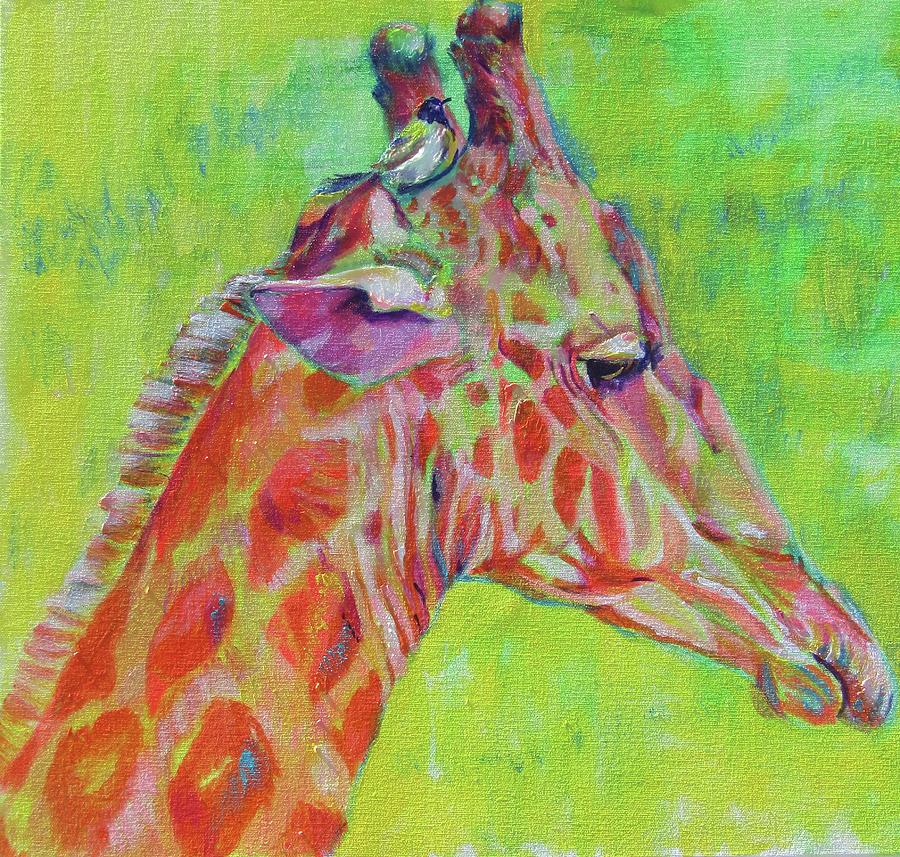 Giraffe and little friend Painting by Karin McCombe Jones