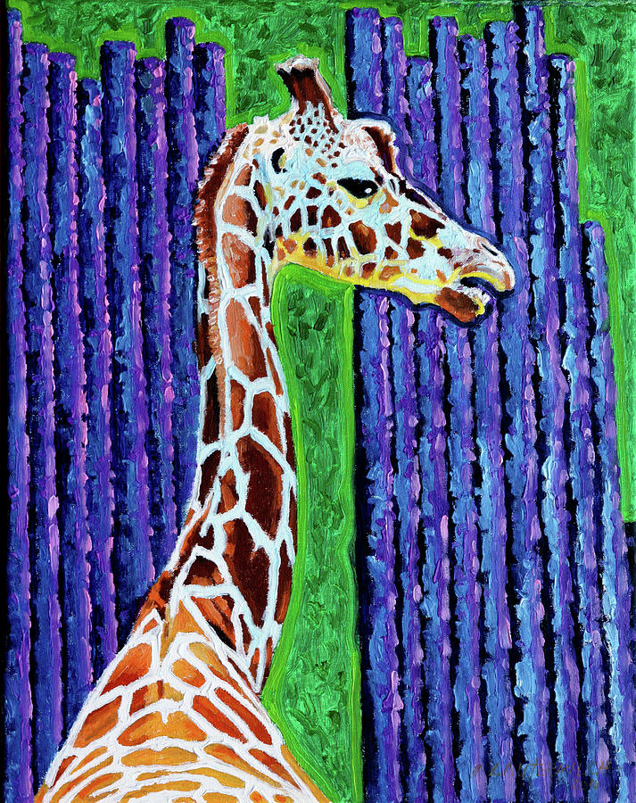 Giraffe at St. Louis Zoo Painting by John Lautermilch