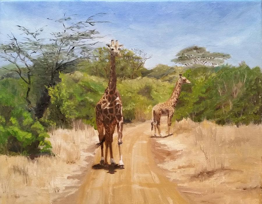 Giraffe Painting - Giraffe Crossing by Carrie Taves