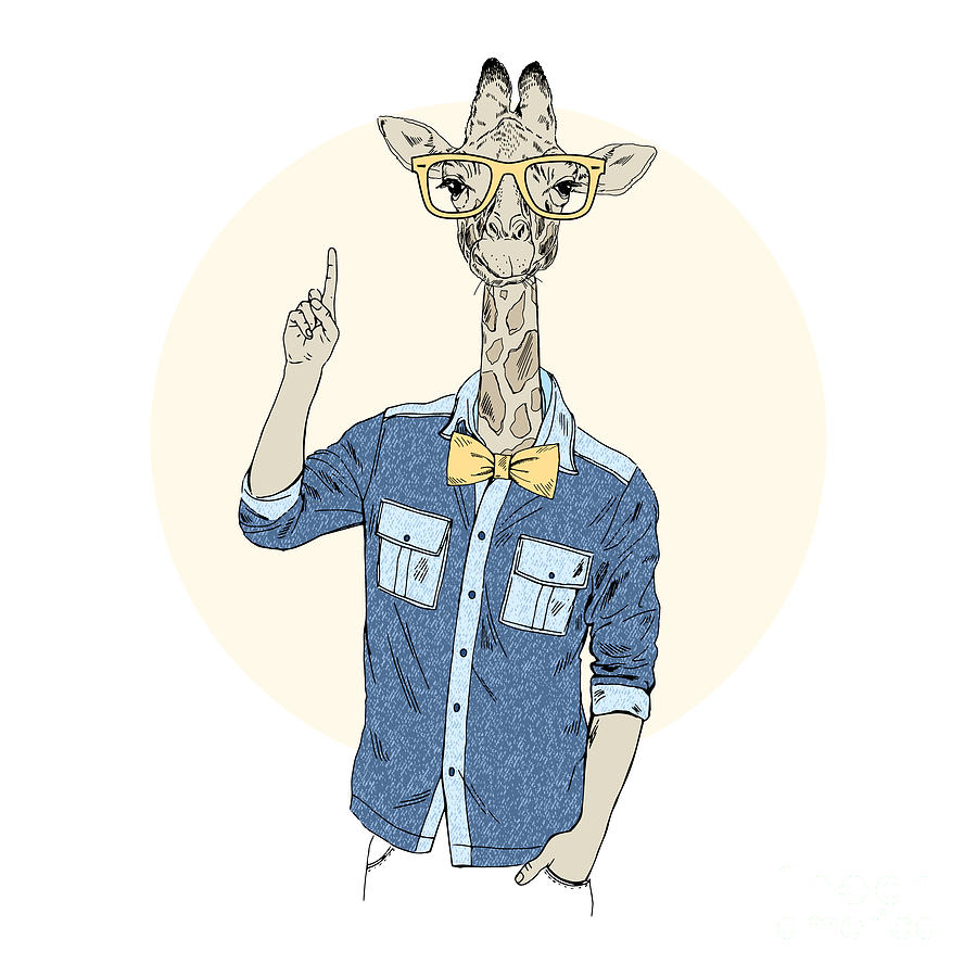 Fancy Digital Art - Giraffe Hipster Point Out Up Furry Art by Olga angelloz