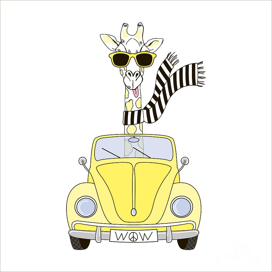 Small Digital Art - Giraffe In Sunglasses And Striped Scarf by Olga angelloz Small Digital Art - Giraffe In Sunglasses And Striped Scarf by Olga angelloz
