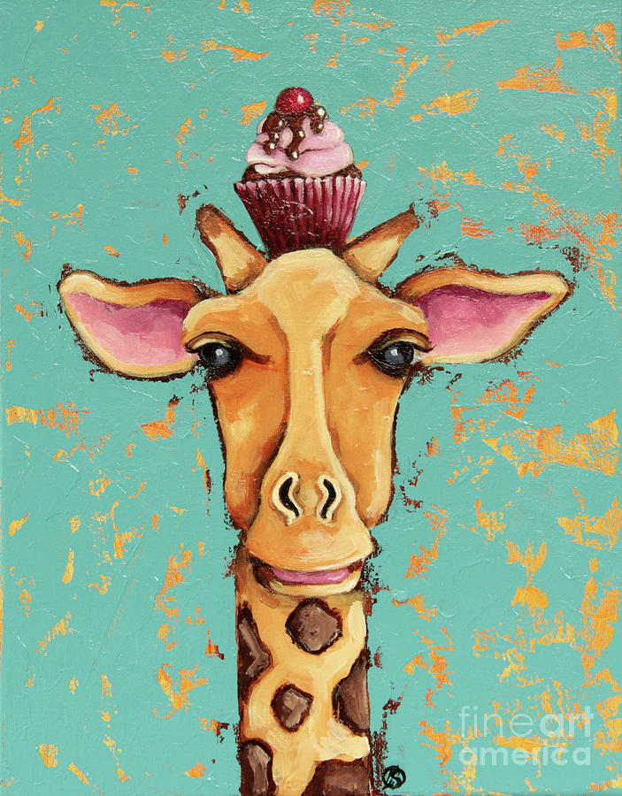 Giraffe with Cherry on Top Painting by Lucia Stewart