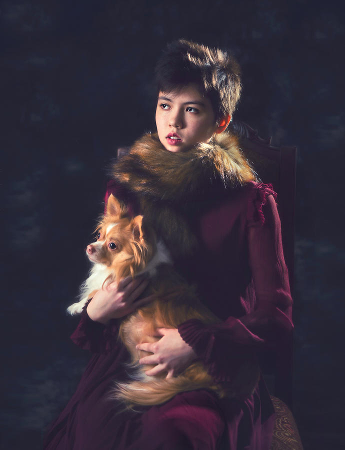 Wine Photograph - Girl & Dog by Catherine W.