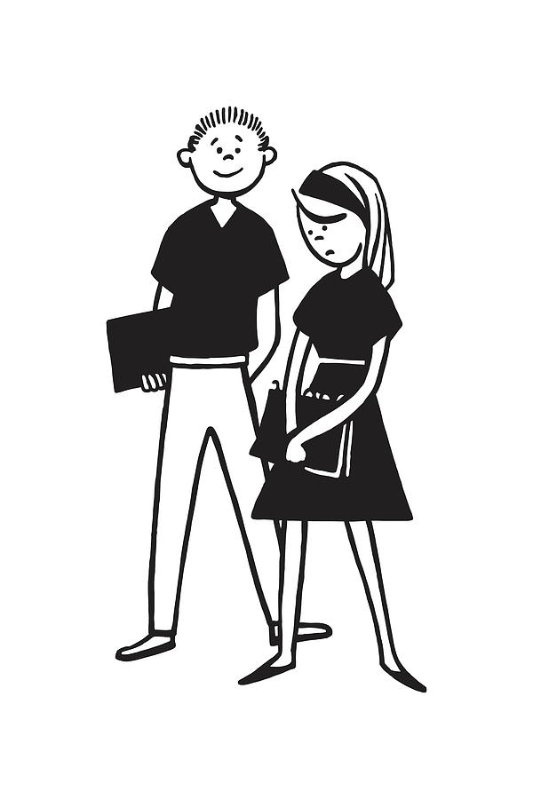 Girl and Boy Holding Books Drawing by CSA Images - Fine Art America