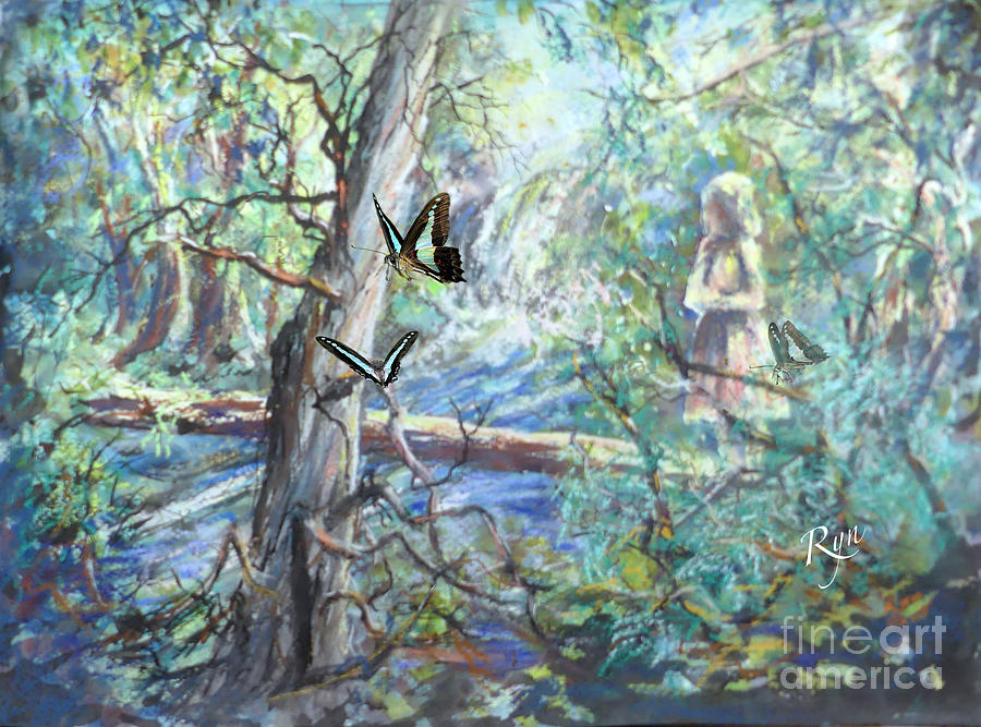 Girl and Butterflies Far North Queensland Rainforest Painting by Ryn Shell