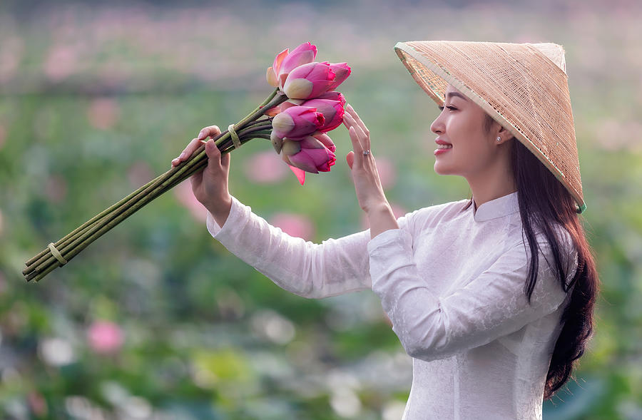 Girl And Lotus Photograph by Nguyen Tan Tuan - Fine Art America