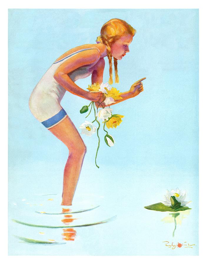 Girl And Water Lilies Drawing by Penrhyn Stanlaws