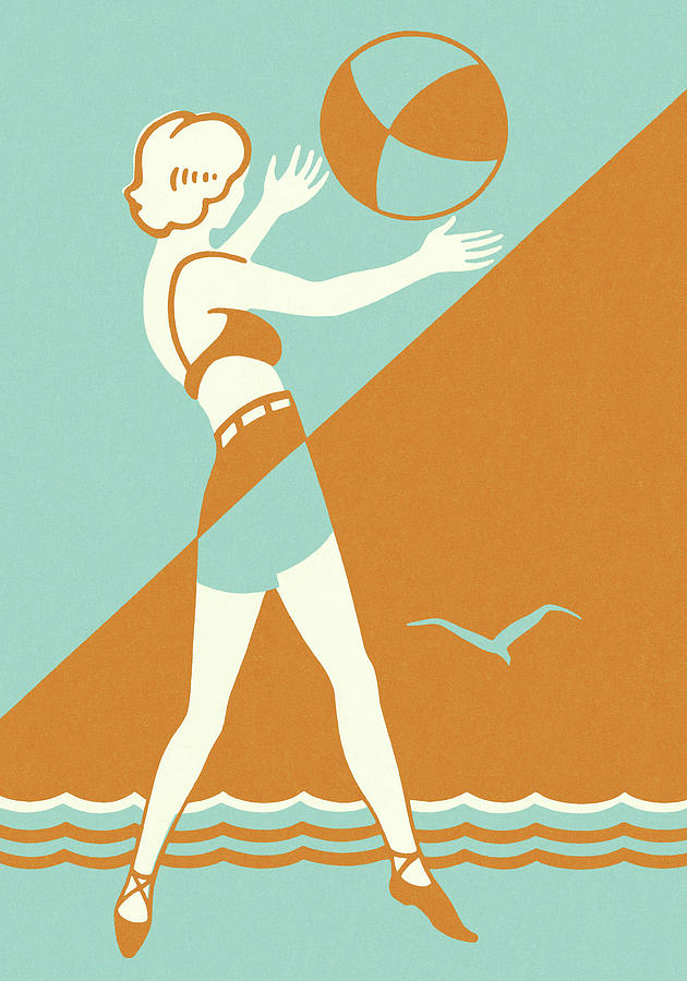 Summer Drawing - Girl at the Beach with a Beachball by CSA Images