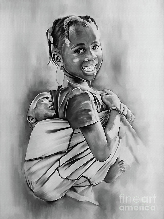 Girl carrying child  Painting by Gull G