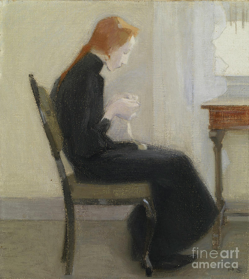 Girl Crocheting Drawing by Heritage Images