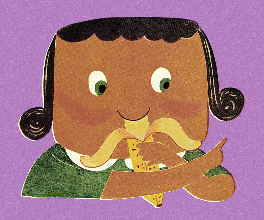 Vintage Drawing - Girl Eating a Banana by CSA Images