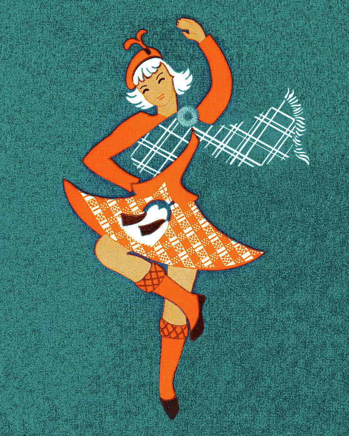 Vintage Drawing - Girl Highland Dancing by CSA Images