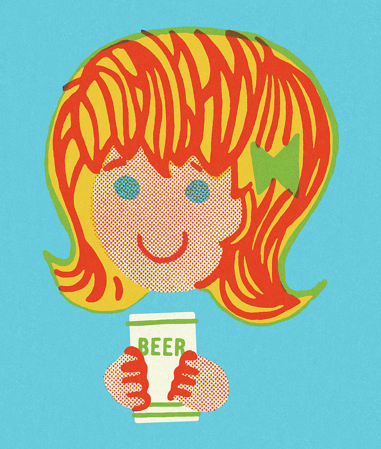 Beer Drawing - Girl Holding a Can of Beer by CSA Images