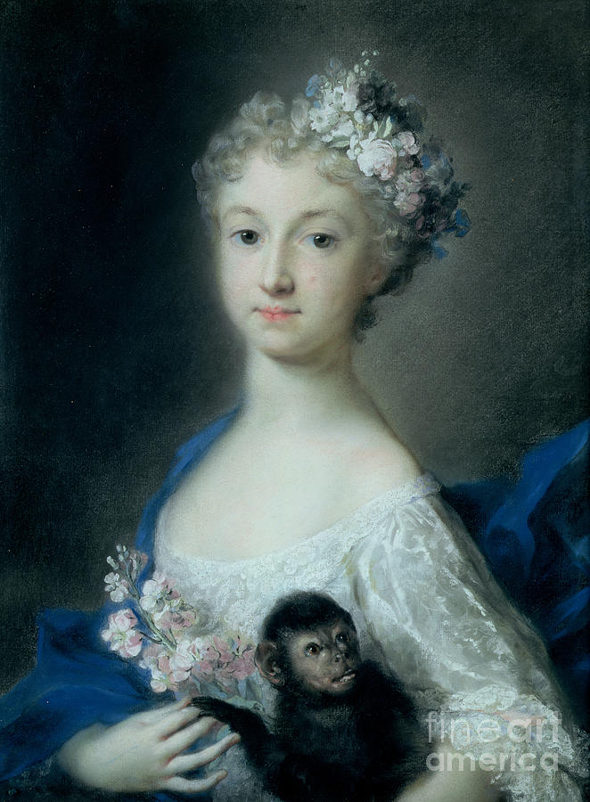 Girl Holding A Monkey Pastel By Rosalba Giovanna Carriera Painting by Rosalba Giovanna Carriera