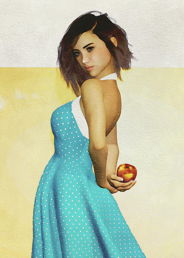Girl holding an apple Digital Art by Jan Keteleer