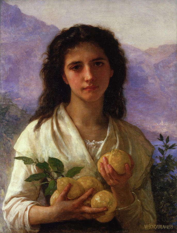 William Adolphe Bouguereau Painting - Girl Holding Lemons by William-Adolphe Bouguereau