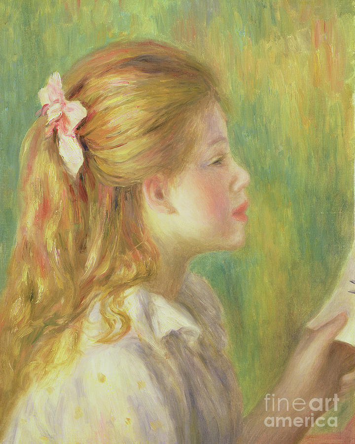 Girl in Profile Reading  Painting by Pierre Auguste Renoir