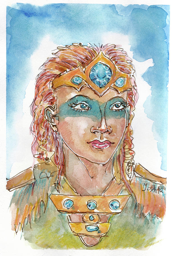 Watercolor Portrait Of A Warrior Girl In A Crown And Armor. Fan Art Skyrim Drawing By Elena Sysoeva