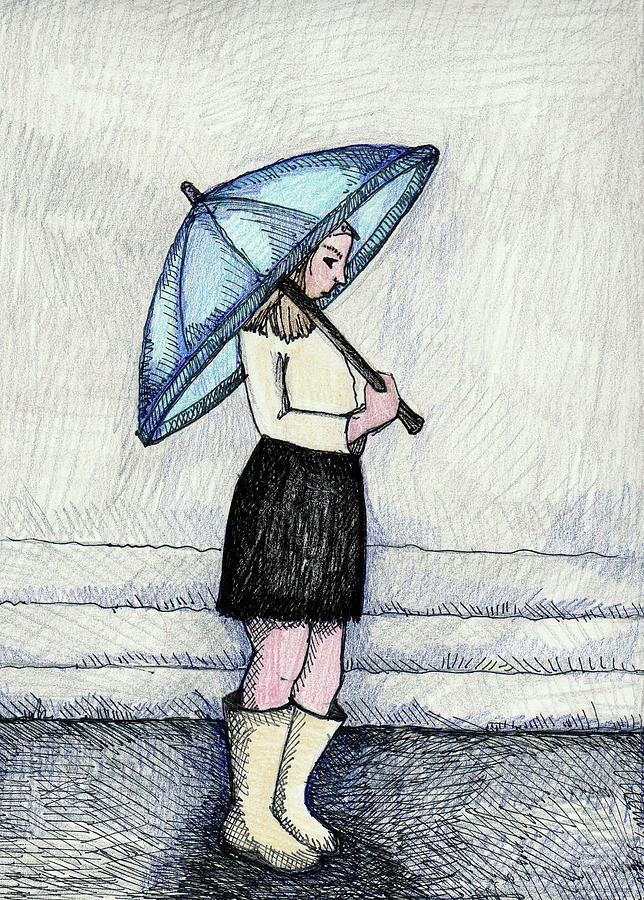 Girl in the Rain Drawing by Jeanine - Fine Art America