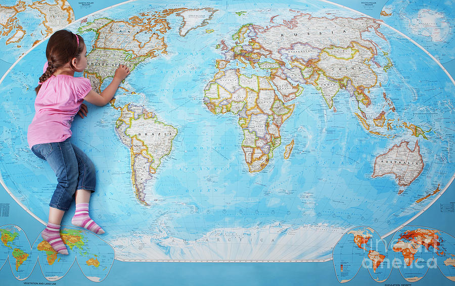 Girl Looking At Map Of The World Photograph by Conceptual Images/science Photo Library