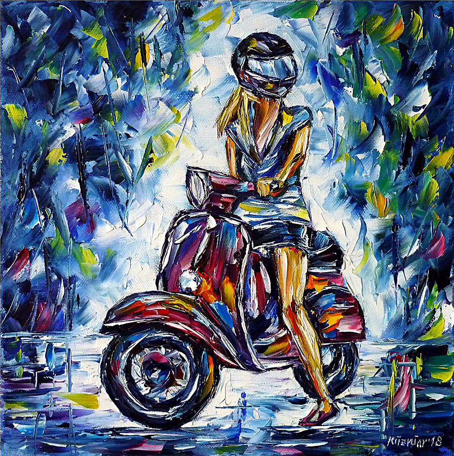 Girl On A Vespa Painting by Mirek Kuzniar