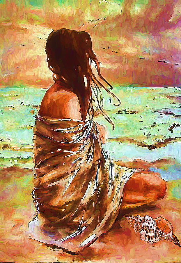 Girl on beach Painting by Nenad Vasic