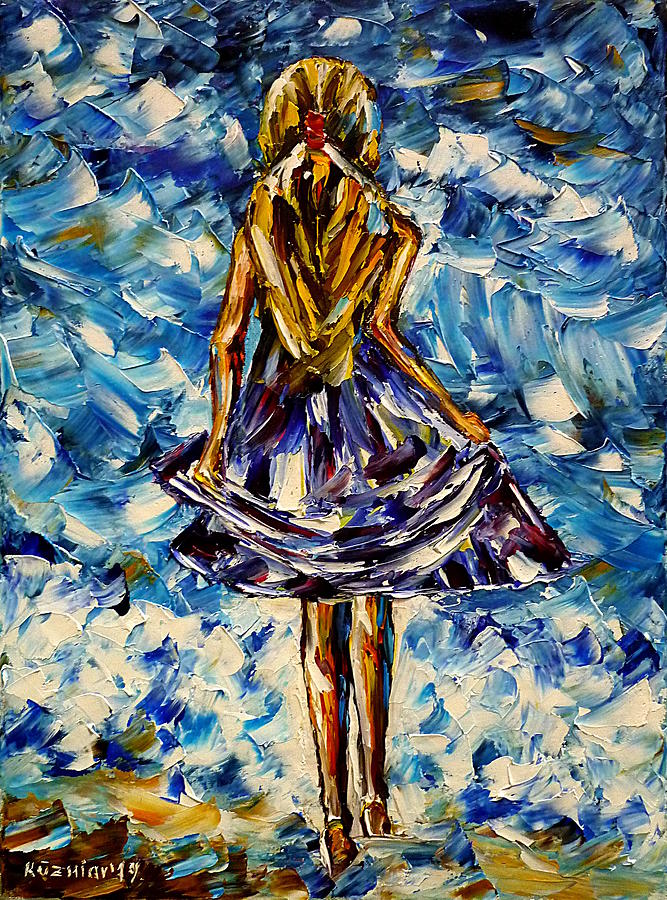 Girl On The Beach Painting by Mirek Kuzniar