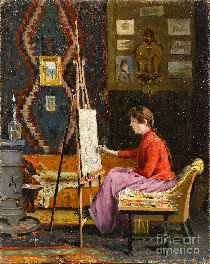Girl Painter And Her Studio. Artist Drawing by Heritage Images