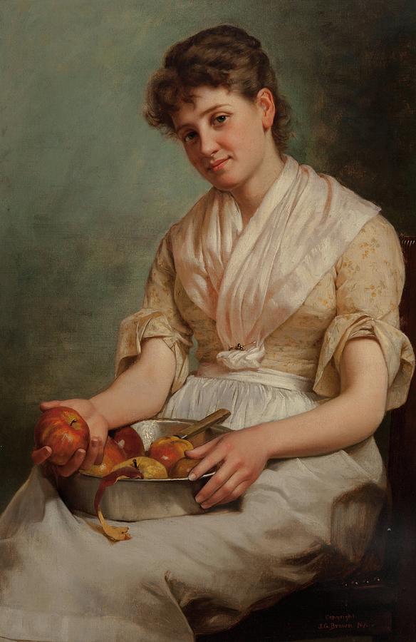 Apple Painting - Girl Peeling Apples by John George Brown