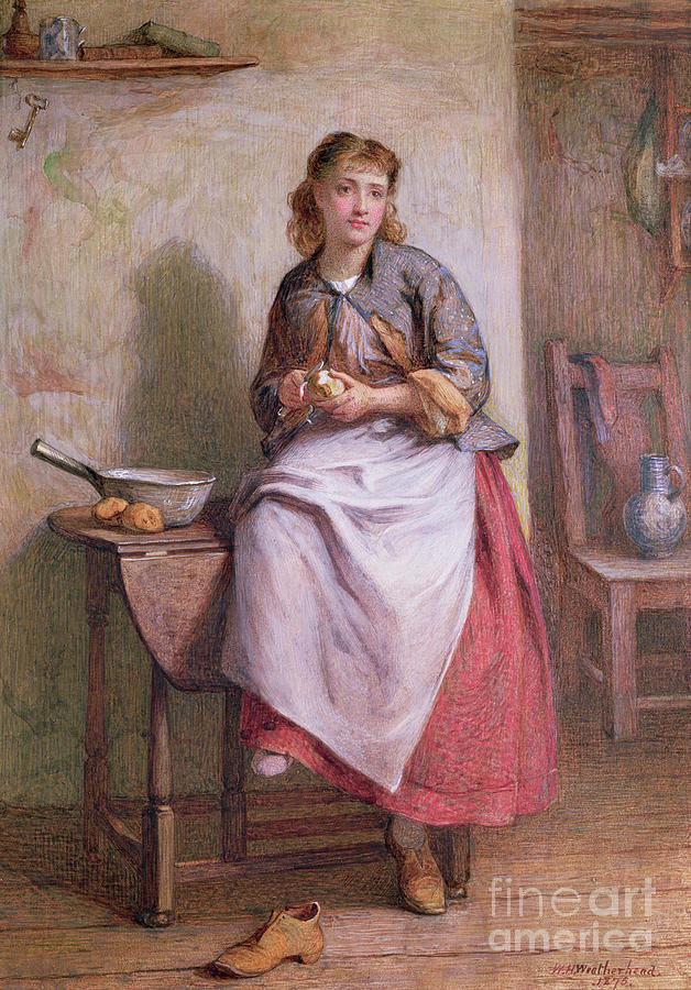 Girl Peeling Potatoes Painting by William Harris Weatherhead