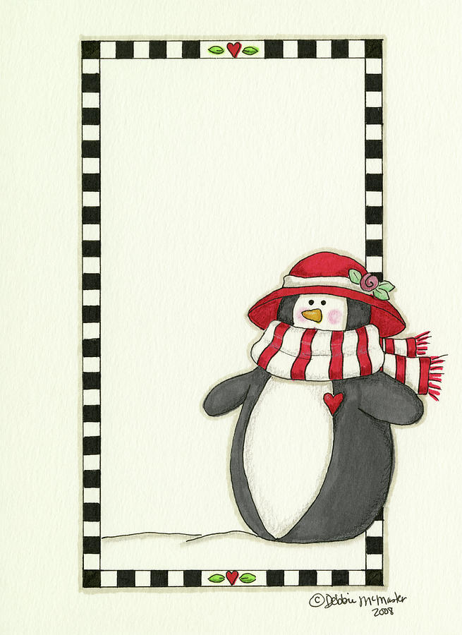 Girl Penguin In Red Painting by Debbie Mcmaster