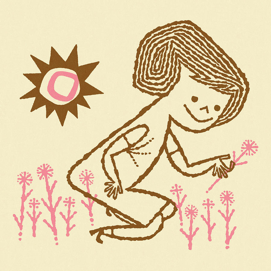 Summer Drawing - Girl Picking Flowers by CSA Images