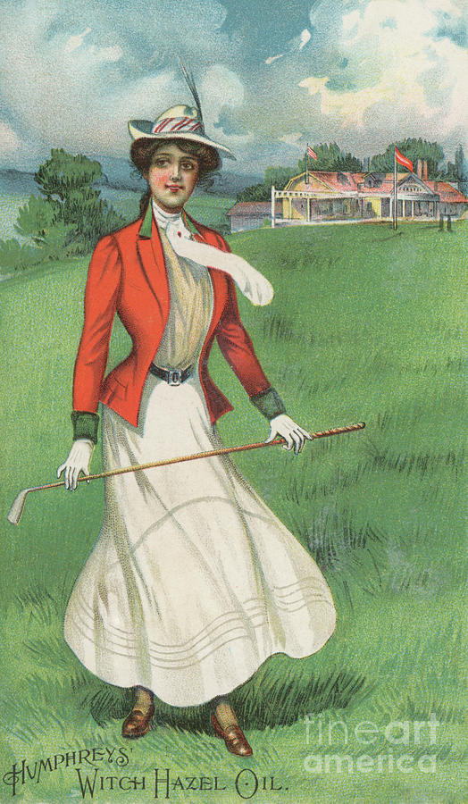 Golf Painting - Girl playing golf, 19th century by American School