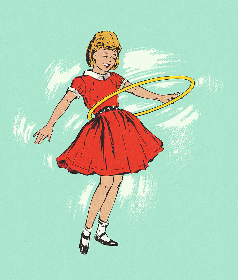 Vintage Drawing - Girl Playing with a Hula Hoop by CSA Images