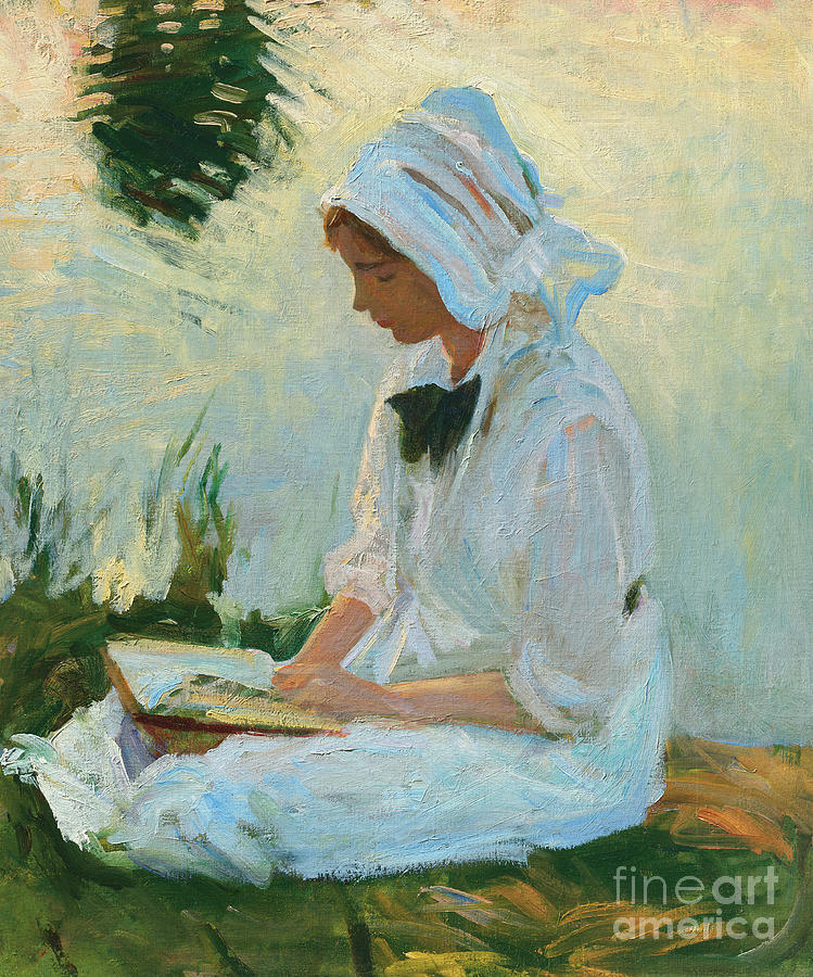 Girl reading by a stream, circa 1888 Painting by John Singer Sargent