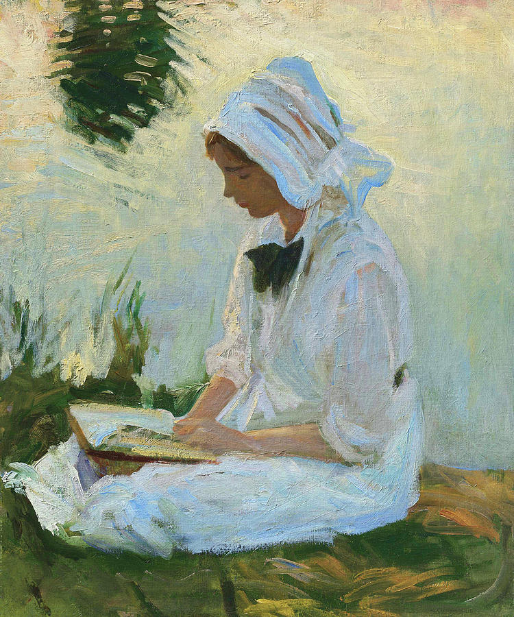 Girl reading by a stream Painting by John Singer Sargent