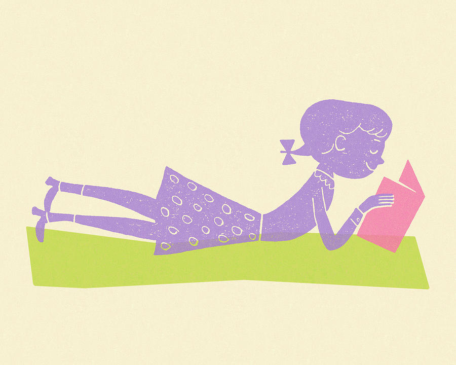 Vintage Drawing - Girl Reading by CSA Images