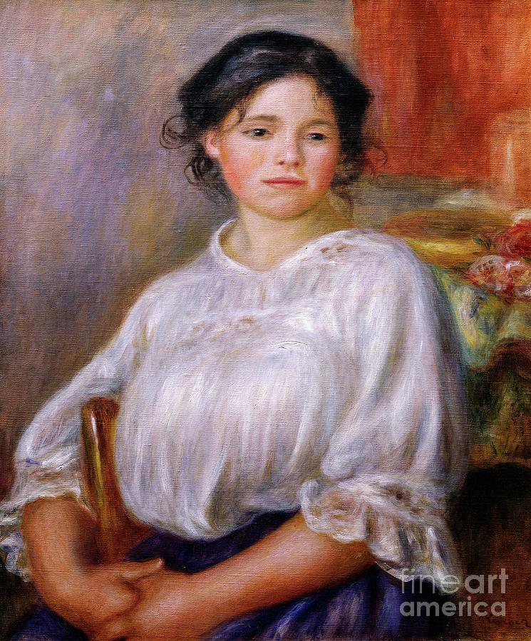 Girl Sitting By Pierre Auguste Renoir, 1909 Painting by Pierre Auguste Renoir