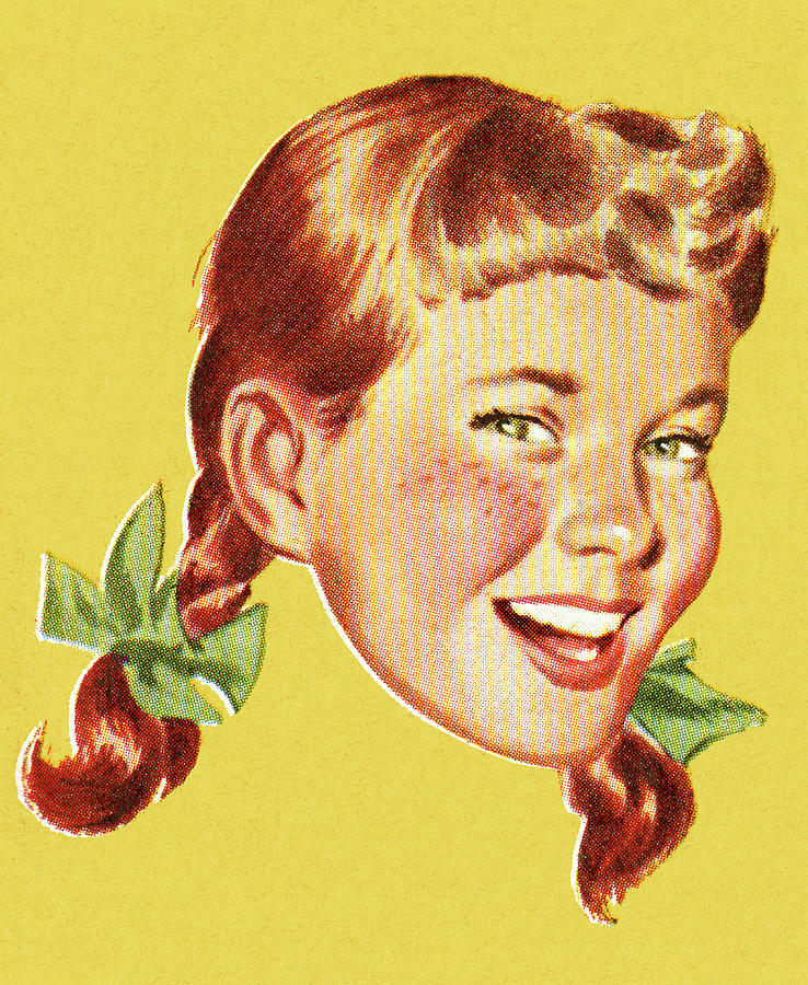 Vintage Drawing - Girl Smiling by CSA Images