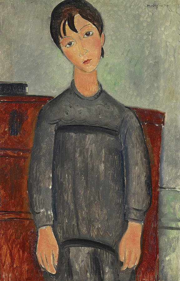 Amedeo Modigliani Painting - Girl Standing In Black Pinafore by Amedeo Modigliani Amedeo Modigliani Painting - Girl Standing In Black Pinafore by Amedeo Modigliani